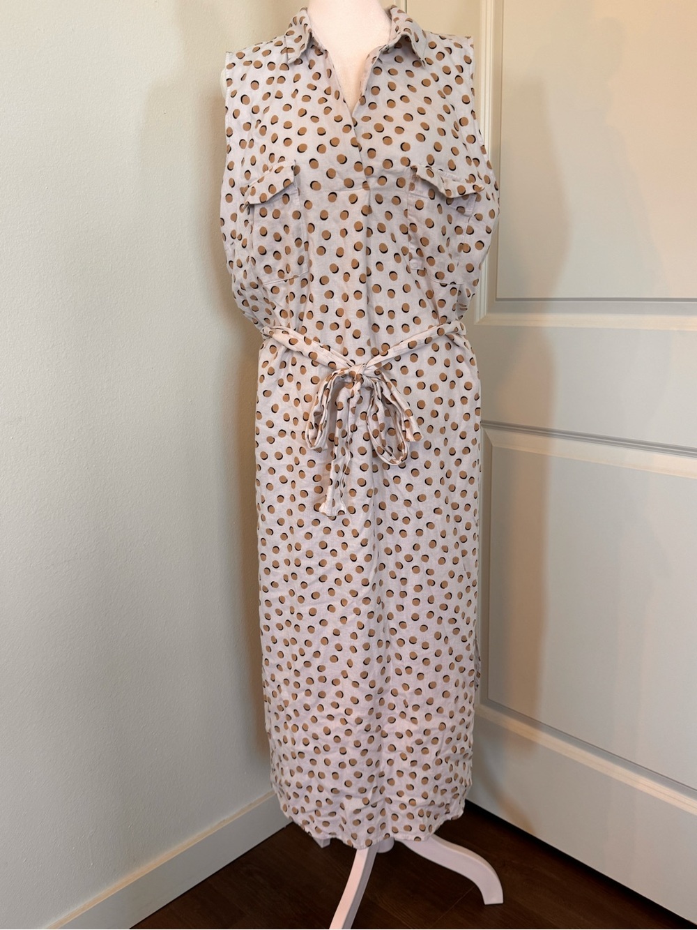 Ann Taylor Linen Blend Polka Dot Sleeveless Shirt Dress - Size XXL